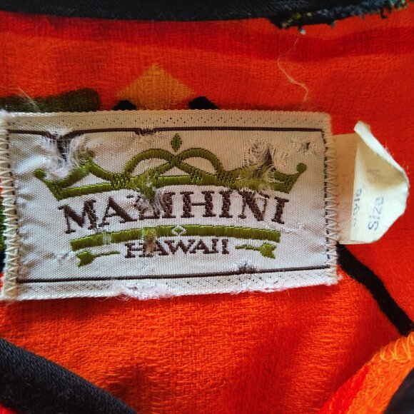 Vintage Malihini Orange Barkcloth Men's Hawaii Islanders Baseball Shirt Small - Picture 5 of 5